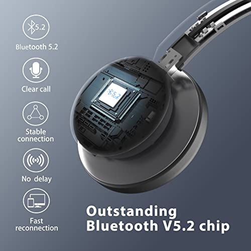 Bluetooth Headset with Microphone, Wireless Headset for Computer, On Ear Headphones with Mic Noise Cancelling/Mute/Charging Base/Plug & Play Dongle/Dual Connect, Hands Free for Zoom|Skype|Ms Teams