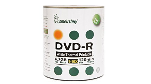 100-pack 4.7GB DVD-R blank discs with white thermal hub printable surface