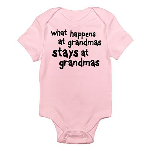 What Happens at Grandmas Stays at Gramndma's Baby Clothing Romper Body Suit (6 Month, Pink)