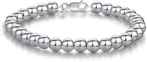 Sterling Silver Handmade Bead Ball Chain Bracelet for Women