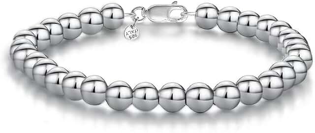 Sterling Silver Handmade Bead Ball Chain Bracelet for Women