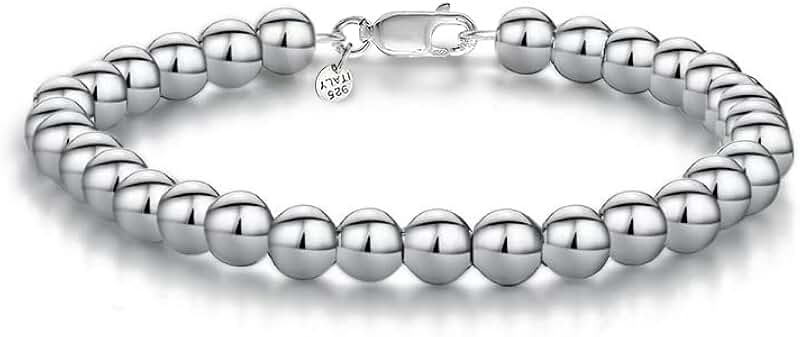 Sterling Silver Handmade Bead Ball Chain Bracelet for Women