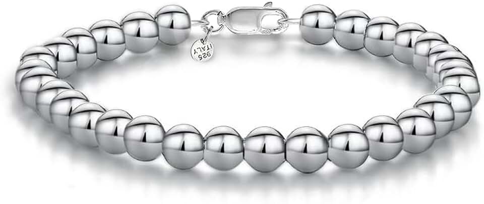 Sterling Silver Handmade Bead Ball Chain Bracelet for Women