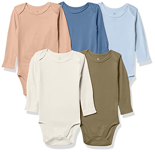 unisex baby 5-pack  Cotton Long Sleeve Bodysuits and Toddler T Shirt Set, Earthly Blues, 3-6 Months US
