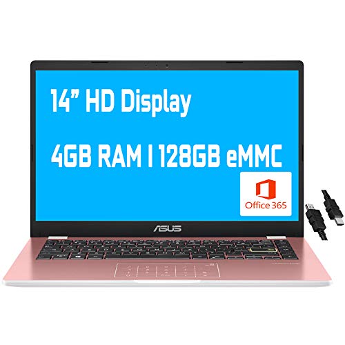 Flagship Vivobook E410MA Thin and Light Laptop 14 HD Display Intel Celeron N4020 4GB RAM 128GB eMMC Intel HD Graphics 600 Office 365 Win10 (Red)+ HDMI Cable