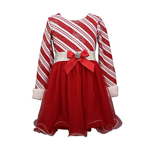 Girl's   Holiday Dress - Candy Cane Striped Santa Dress for Baby Toddler Little and Big Girls, Red and White, 3-6 Months