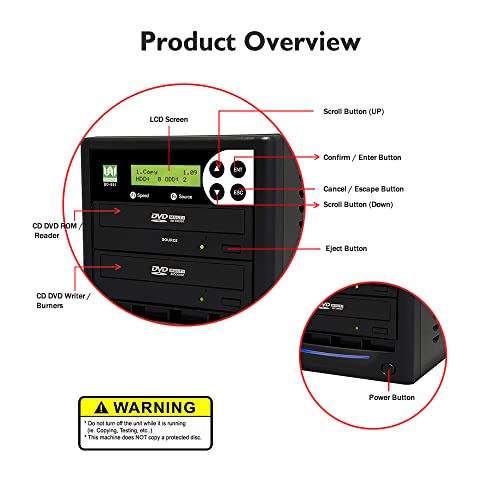 1 to 1 24X DVD Duplicator SATA CD DVD Burner - Standalone Copier Duplication Tower WY-S1T-DVD-BK