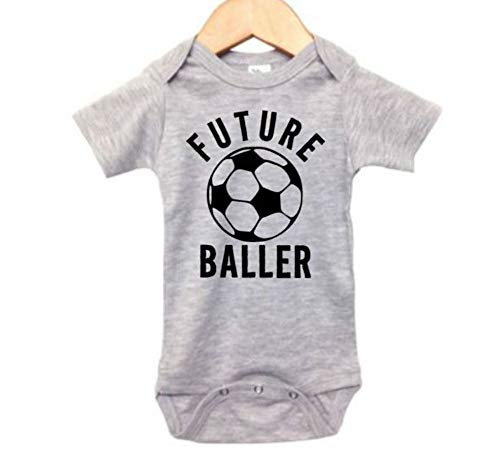 Baby Soccer Outfit/Future Baller/  Futbol Onesie/Uni  Infant Romper (0-3M, Grey SS(Black Text))