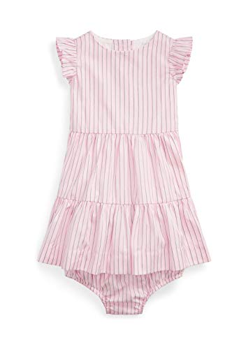 Baby Girls Striped Cotton Dress and Bloomer 2 Piece Set (Pink White(2002), 3 Months)