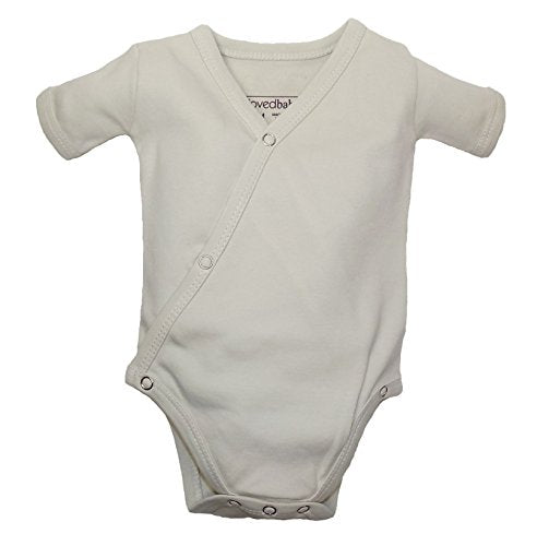 L ovedbaby Unisex-Baby   Short-Sleeve Kimono Bodysuit, Stone, 0-3 Months
