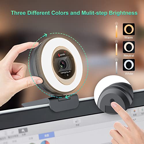 Zoomable Webcam with Remote, (Gen 2) 60FPS 1080P Streaming Webcam with Ring Light Adjustable Brightness 2X Digital Zoom Dual Stereo Mics and Privacy Cover for Zoom/Skype/Teams/Webex, Mac Windows