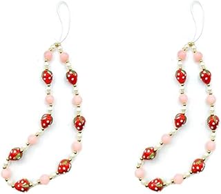 Red Beaded Fruit Phone Charm and Wrist Strap Set