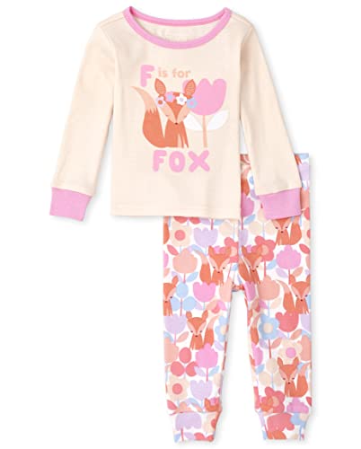 Single Baby Toddler Girls Long Sleeve Snug Fit Cotton 2 Piece Pajamas, Fox, 0-3 Months
