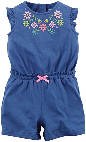 Baby Girl 1pc Romper Blue W Multi Color Embroidery, 3 Months