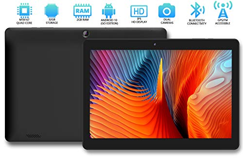 10 Inch Android 10 OS Google Tablet by Dual Cameras HD 1280 x 800 IPS Display 2GB RAM 32GB Storage Bluetooth GPS