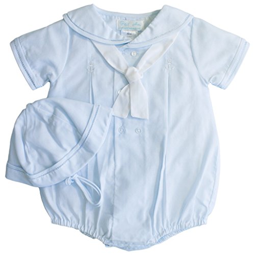Baby Boys  Sailor Romper with Embroidered Anchors, 3 Months, Blue