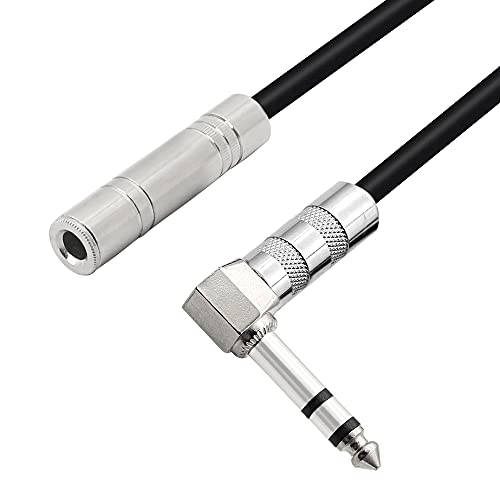 1/4 Inch Stereo Extension Cable Right Angle 6.35mm Male to Female TRS Stereo Audio Cable for Amplifiers,Guitars,Home Theater Equipment Etc 2M