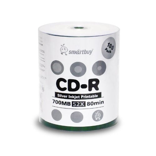 100-disc 700mb/80min 52x CD-R Silver Inkjet Hub Printable Blank Recordable Media Disc
