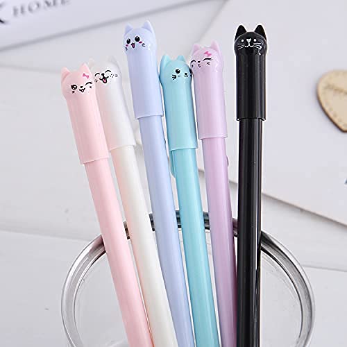 Cute Cat Gel Pens, 0.5 mm, Black, Pack of 12