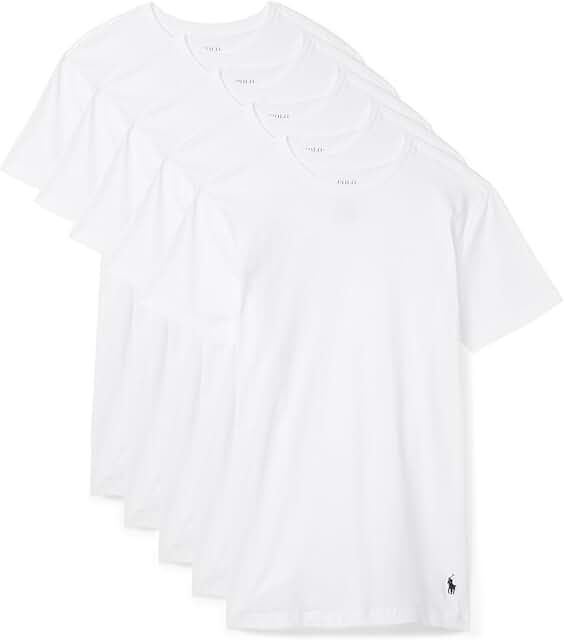 Set of five slim fit crew neck shirts in white and navy