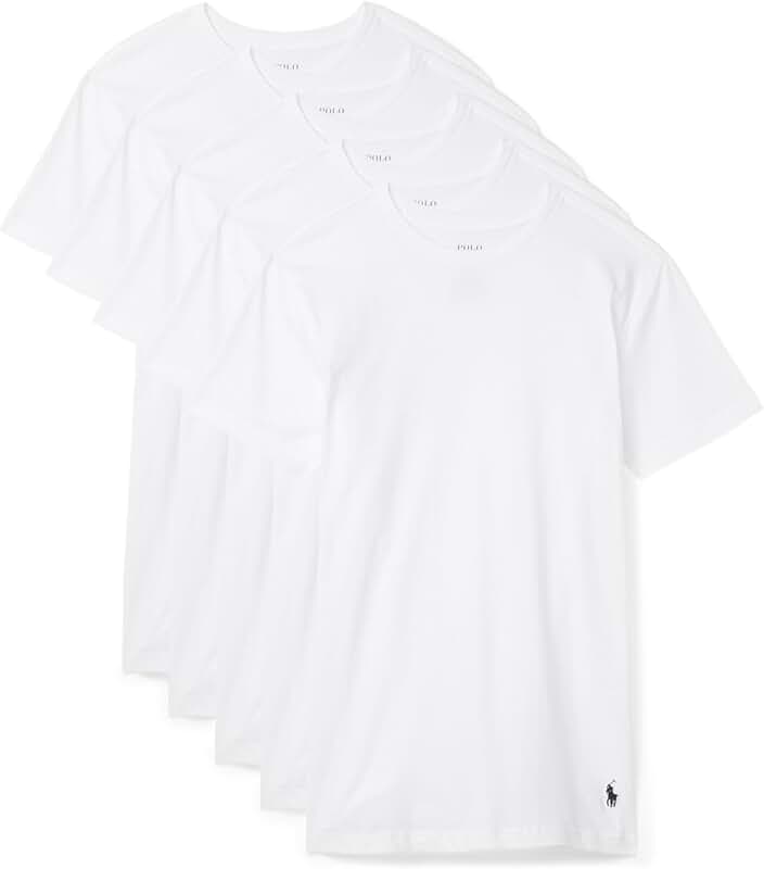 Set of five slim fit crew neck shirts in white and navy