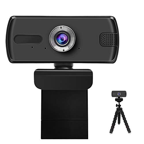 Webcam 1080P with Microphone, Autofocus HD Web Cameras for Computer with Tripod & Rotatable Clip, 120-Dgree Widescreen USB Webcam for PC Desktop Video Calling Streaming Gaming Conferencing (Black)