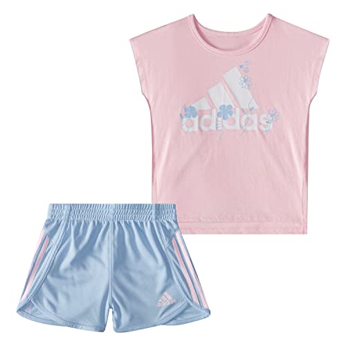 Girls' Baby 2 Piece Graphic Tee & Mesh Short Set, Clear Pink, 18 Months