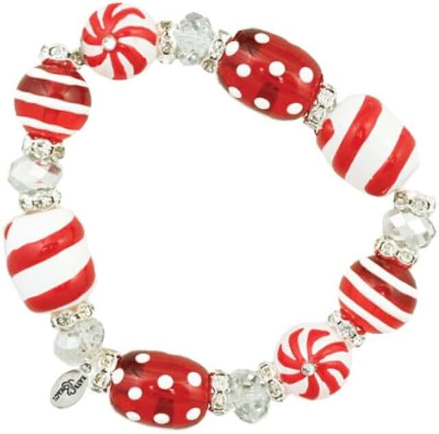 Peppermint Holiday Winter Beaded Stretch Bracelet