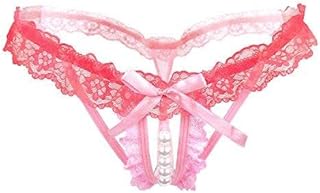 Transparent lace open crotch T-back colored diamond pendant underpants
