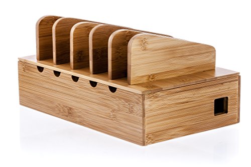 Natural bamboo charging station for smartphones and tablets