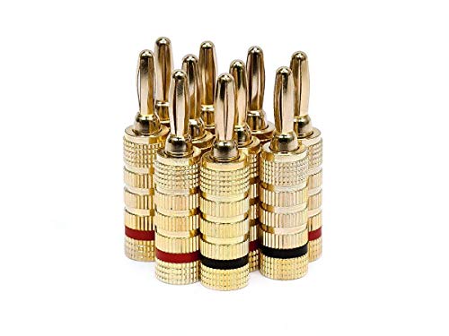 Gold Plated Speaker Banana Plugs - 5 Pairs - Closed Screw Type, For Speaker Wire, Home Theater, Wall Plates And More