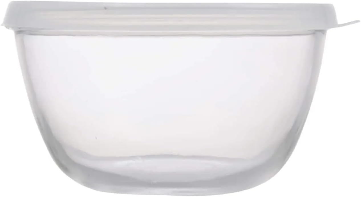 MODAIO-2-Pieces Clear Glass Storage Bowls with Plastic Lids, 5 in.