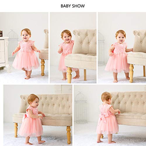 Baby Girls Sleeveless Lace Formal Dress for Party Wedding 3-24 Months Pink