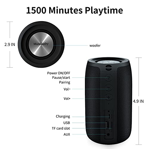 Bluetooth Speaker, Speakers,Outdoor, Portable,Waterproof,Wireless Speaker,Dual Pairing, Bluetooth 5.0,Loud Stereo,Booming Bass,1500 Mins Playtime for Home,Party (Black, M68)