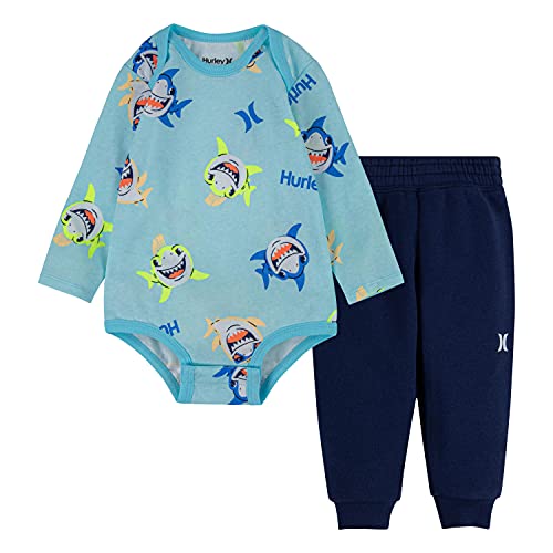 Baby Boys  Long Sleeve Bodysuit and Jogger Pants 2-Piece Outfit Set, Copa Shark Print, 3M