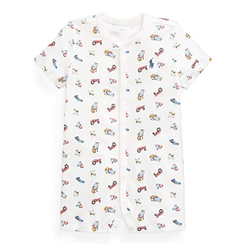 Baby Boy Polo Bear Cotton Shortall  White Multi 6001 , 3 Months