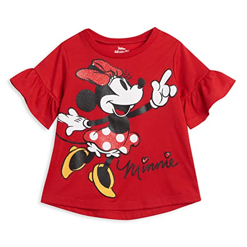 Minnie Mouse Toddler Girls 3 Piece Outfit Set: T-Shirt Shorts Scrunchy Red / Grey 3T
