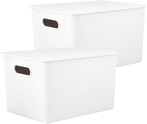 Large White Plastic Storage Bins with Lids, 2 Pack