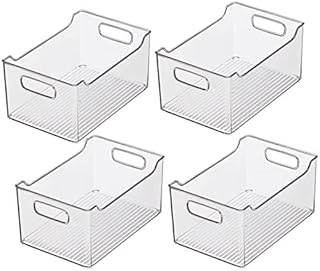Set of 4 clear plastic storage bins with handles