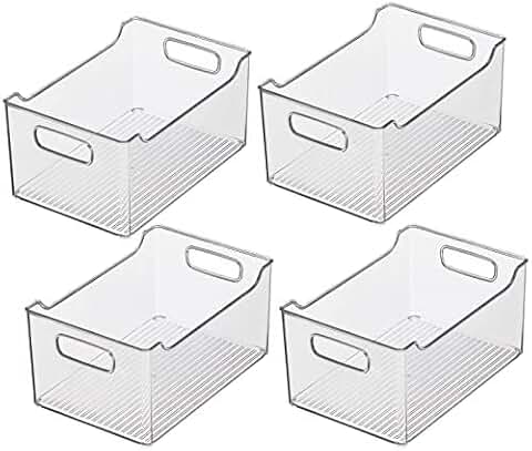 Set of 4 clear plastic storage bins with handles