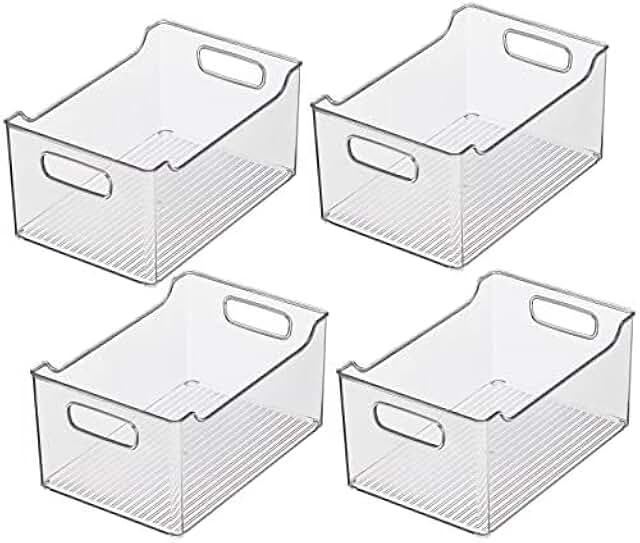 Set of 4 clear plastic storage bins with handles