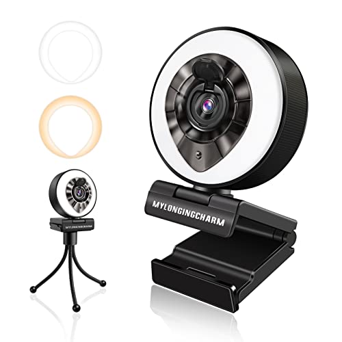 Webcam with Microphone and Light, 1080P Webcam with Privacy Cover & Tripod for PC Mac Laptop Desktop, Auto-Focus, USB Web Camera for Zoom Skype YouTube Video Conferencing