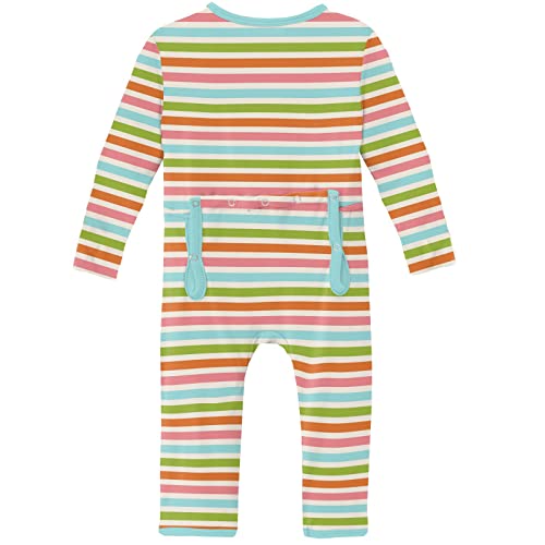 Print Coveralls with Zipper, Long Sleeve Footless Bodysuit, One-Piece Ultra Soft Sleepwear (Beach Day Stripe - 0-3 Months)
