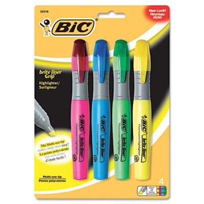Set of four fluorescent chisel tip highlighters