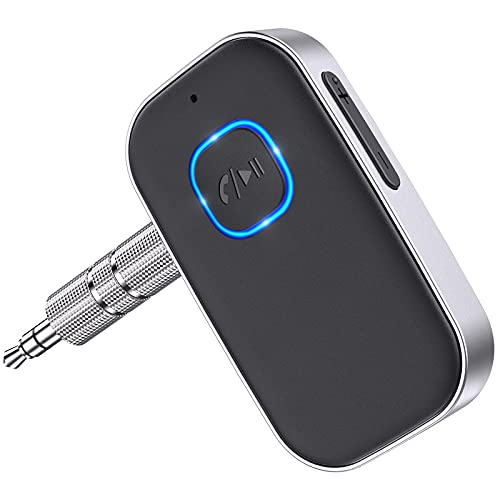 Bluetooth 5.0 Receiver for Car, Noise Cancelling Bluetooth AUX Adapter, Bluetooth Music Receiver for Home Stereo/Wired Headphones/Hands-Free Call,16H Battery Life-Black+Silver