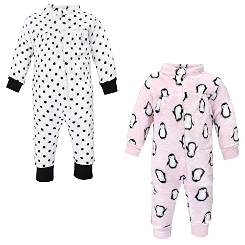 Unisex  Plush Jumpsuits, Pink Penguin, 0-3 Months