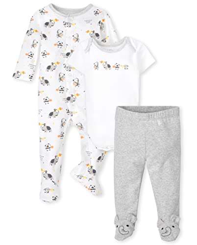 The Children s  Baby  Take Me Home Set, 100  Cotton, Short Bodysuit and Pants, Long Sleeve Sleep and Play, Elephant Allover Animal, 3-6 Months