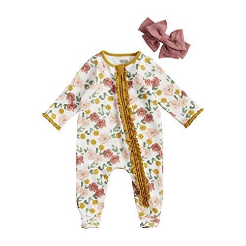 Baby Girls' Fall Rose Sleeper and Headband, Pink, 0-3 Months