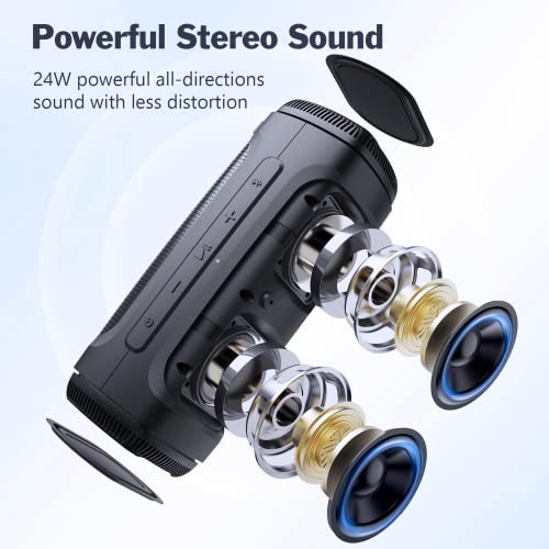 Bluetooth Speaker, Portable Wireless Bluetooth Speaker with 24W Powerful Sound, Rich Bass, IPX6 Waterproof, Wireless Stereo Pairing, 20H Playtime, Waterproof Speaker for Outdoor and Travel