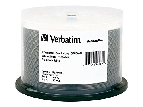 DVD+R 4.7GB 8X DataLifePlus White Thermal Printable, Hub Printable - 50pk Spindle